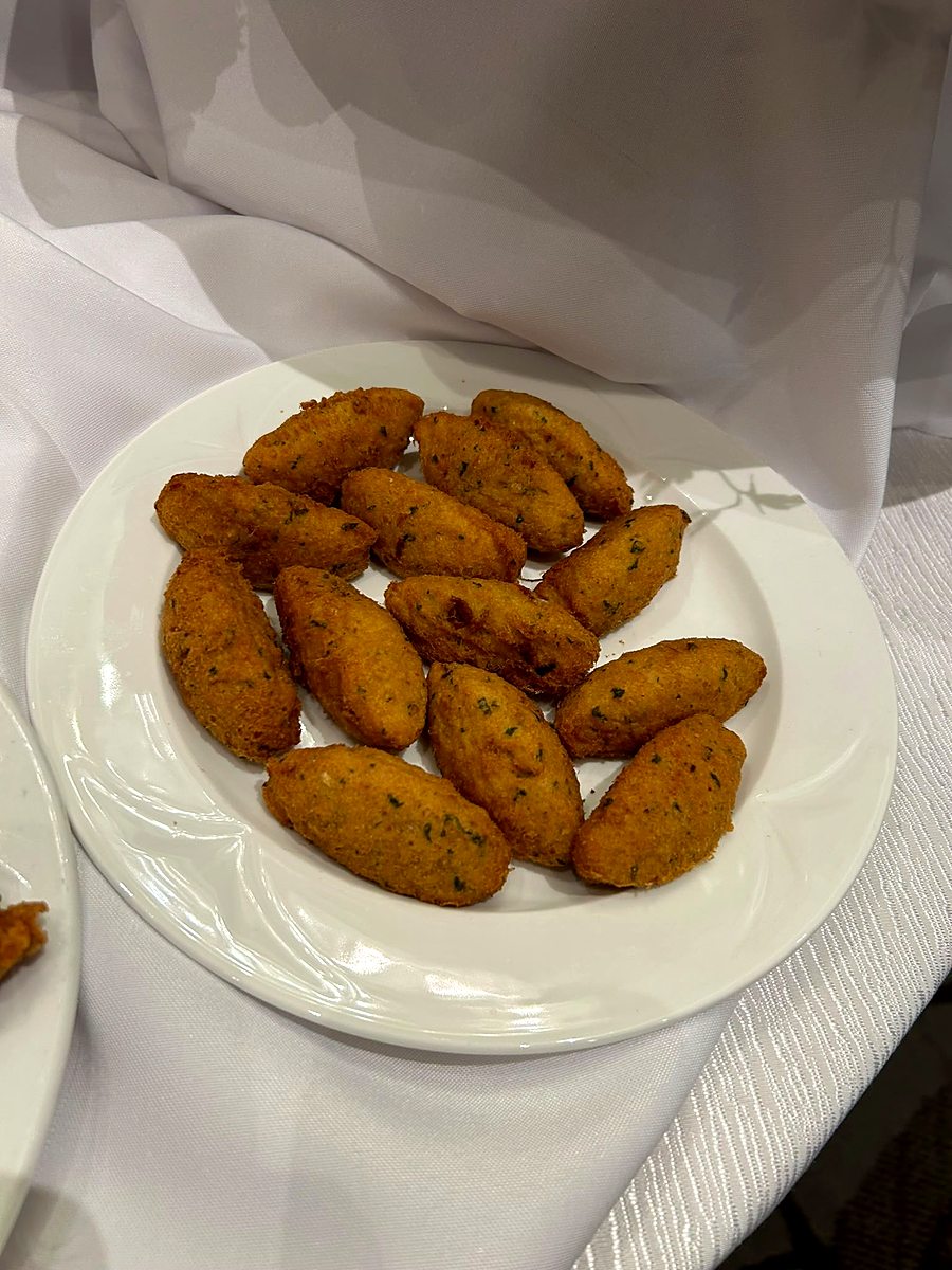 Traditional Portuguese cod croquettes plated for service